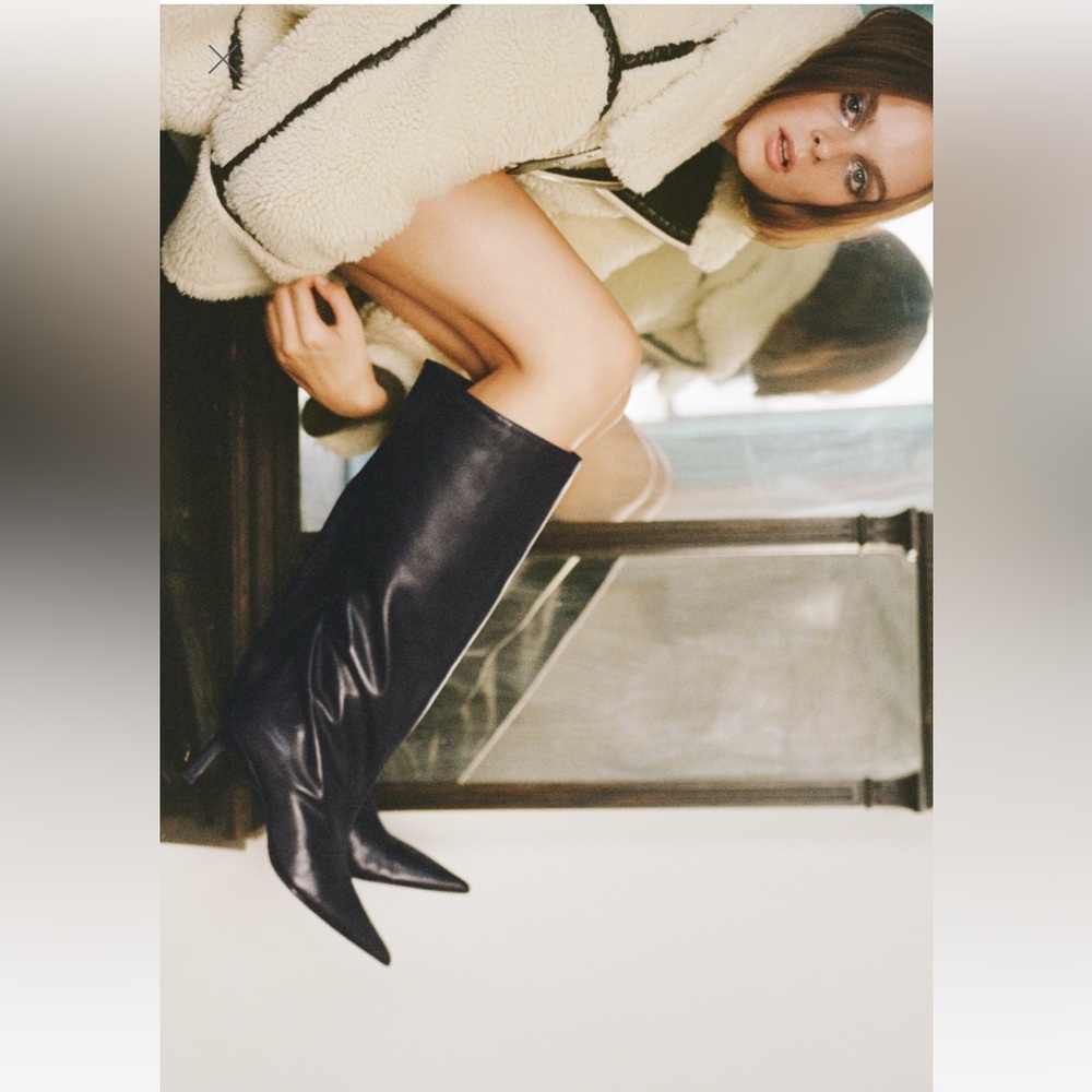 NWT ZARA HEELED LEATHER KNEE HIGH BOOTS IN BLACK SIZE US 9. REF # 3001/210